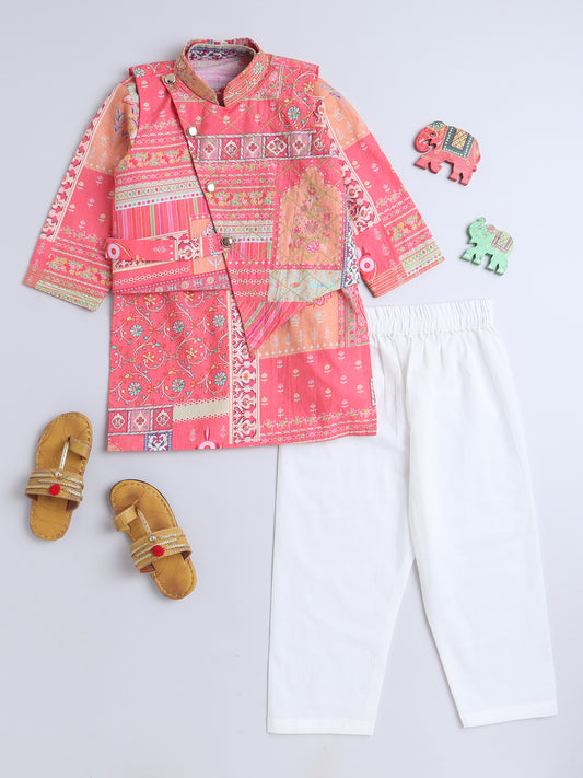 Traditional Boys Kurta Pajama Set with Stylish Asymmetrical Jacket