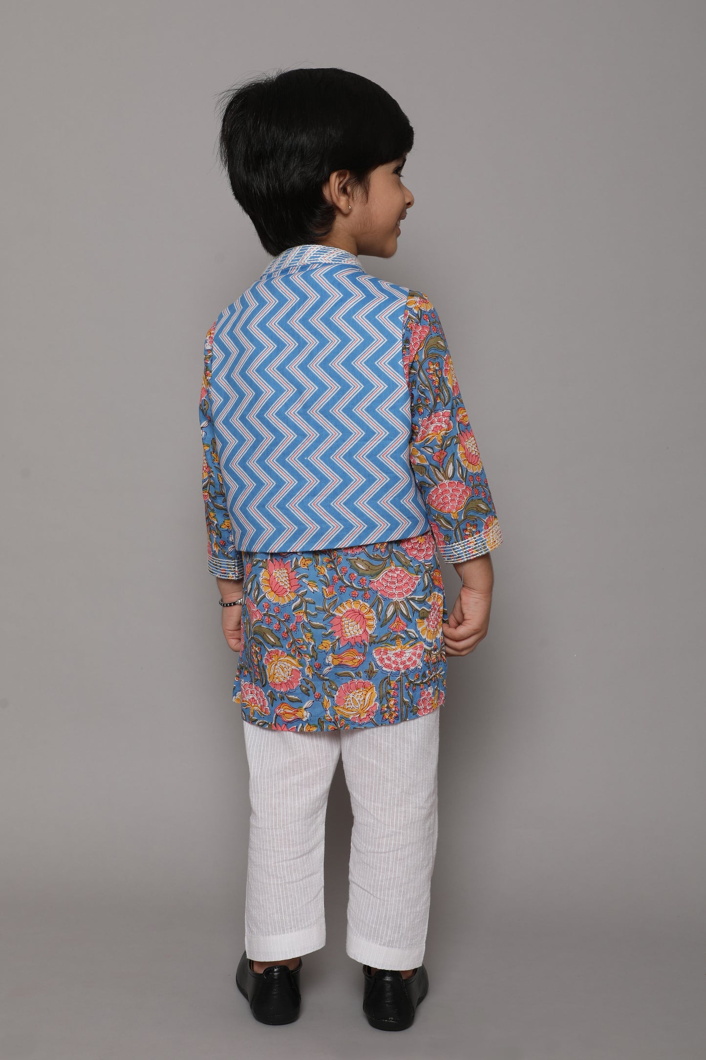 Boys Blue Jacket Kurta Set