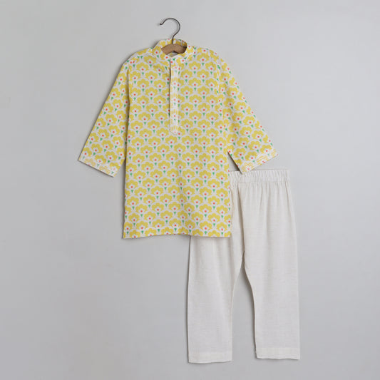 Yellow Printed Kurta With Pyjama