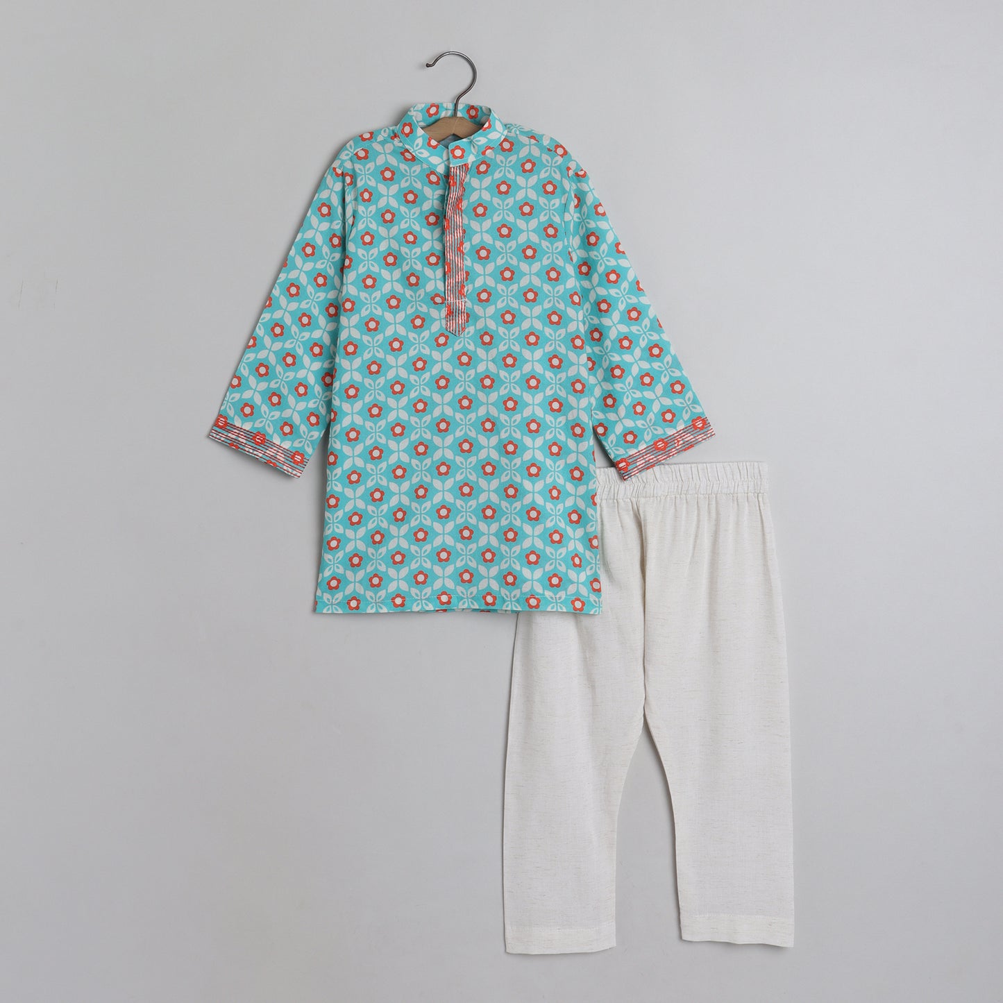 Boys Abla Print Green Kurta Pajama