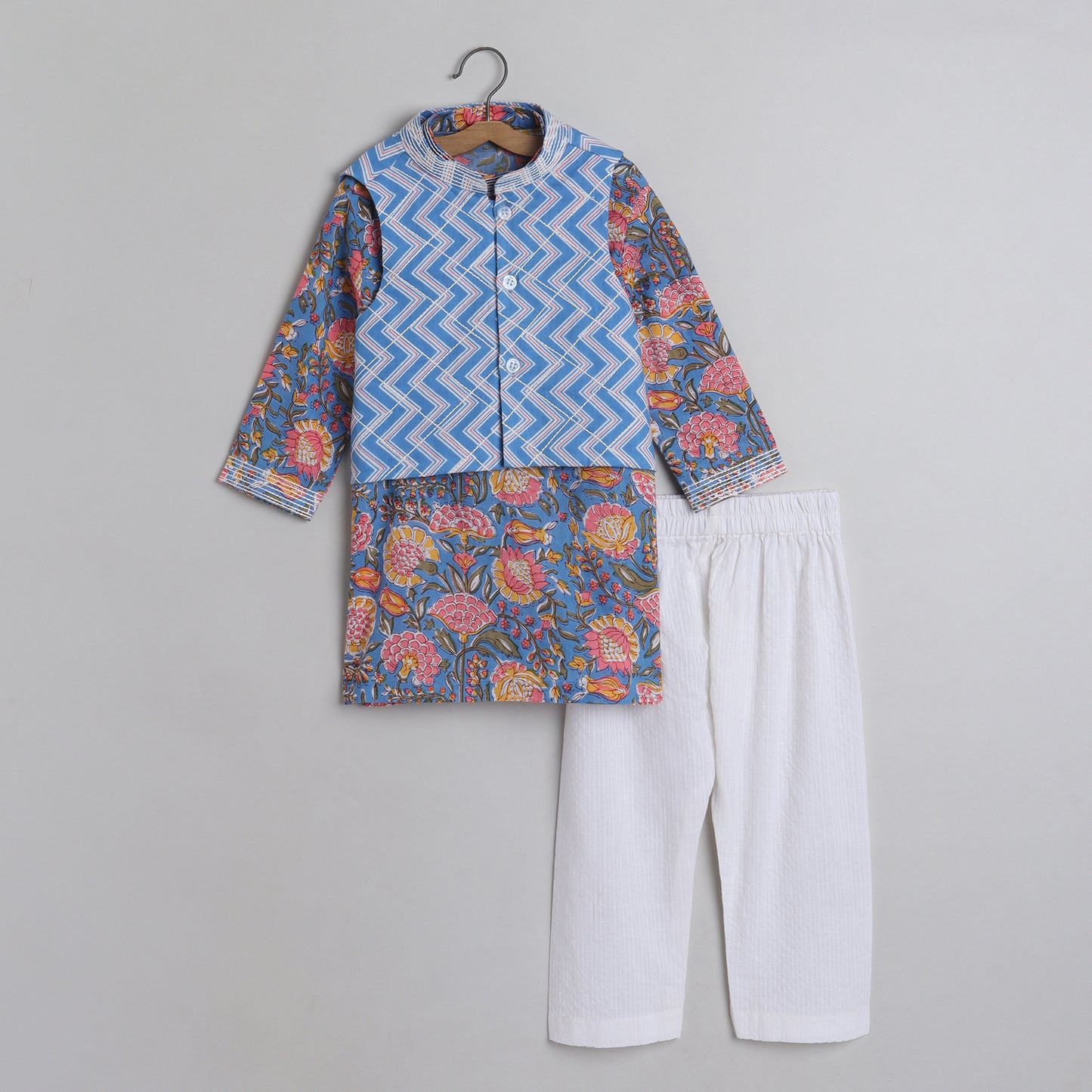 Boys Blue Jacket Kurta Set