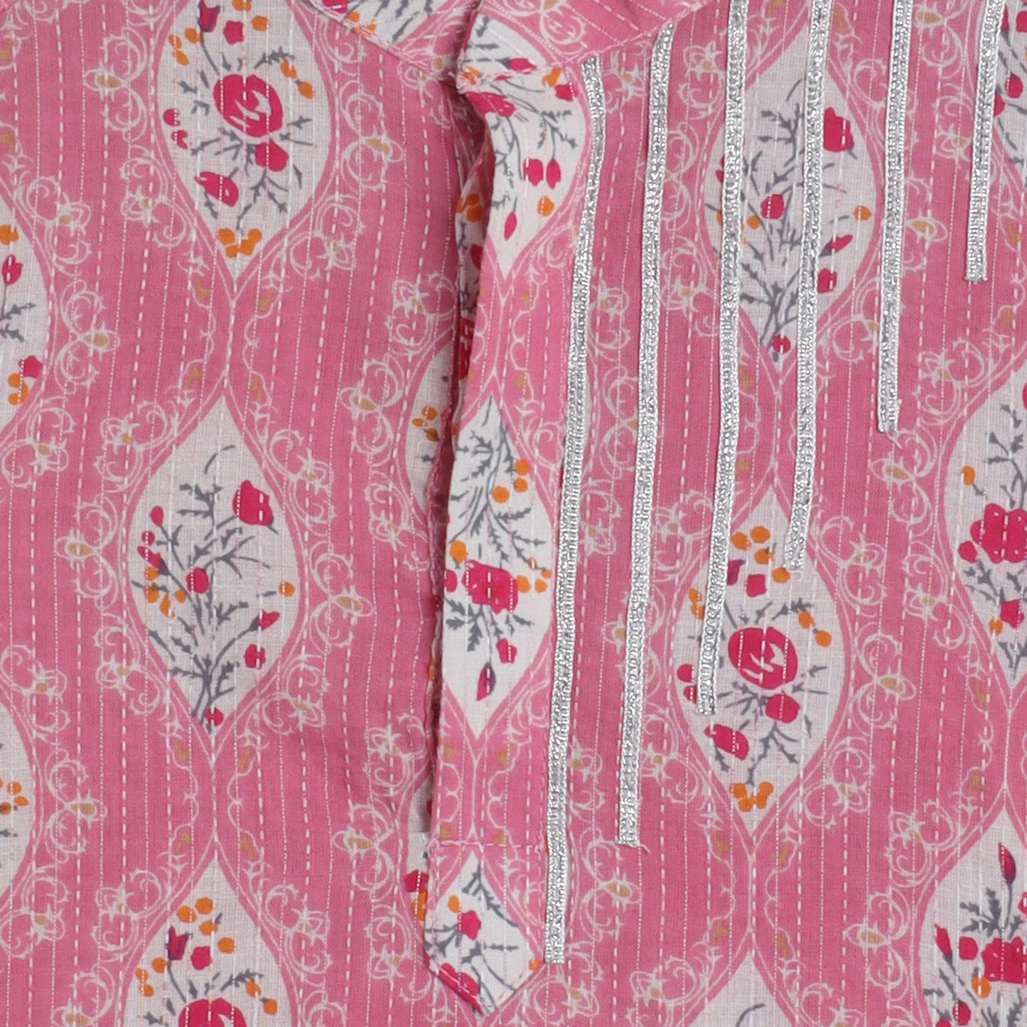 Thread Detailing Floral Printed Jacket With Pink Kurta And Pajama