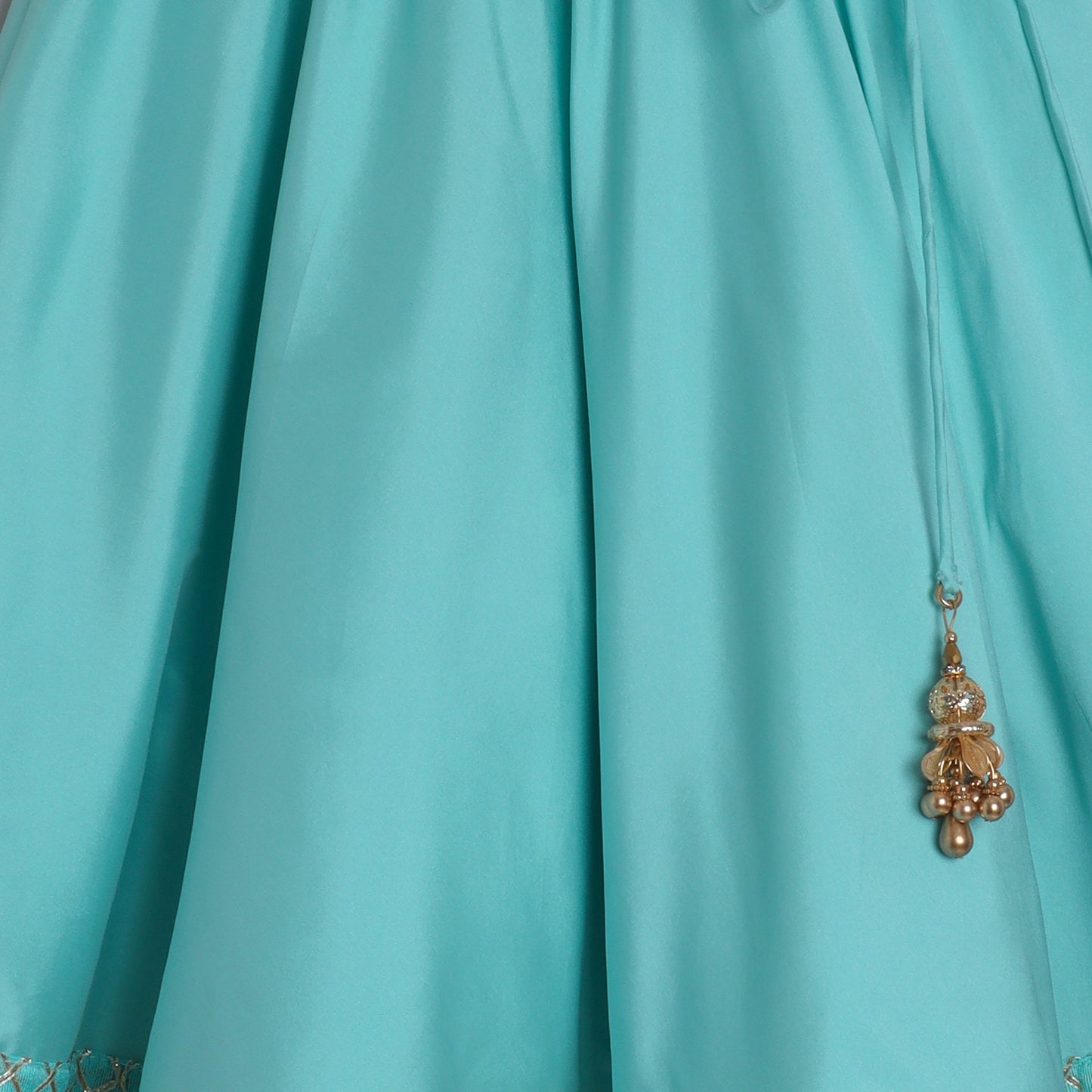 Girls Light Blue Embroidered Blouse With Gota Embellished Borders On The Lehenga