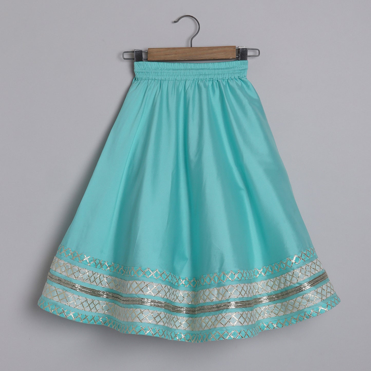 Girls Light Blue Embroidered Blouse With Gota Embellished Borders On The Lehenga