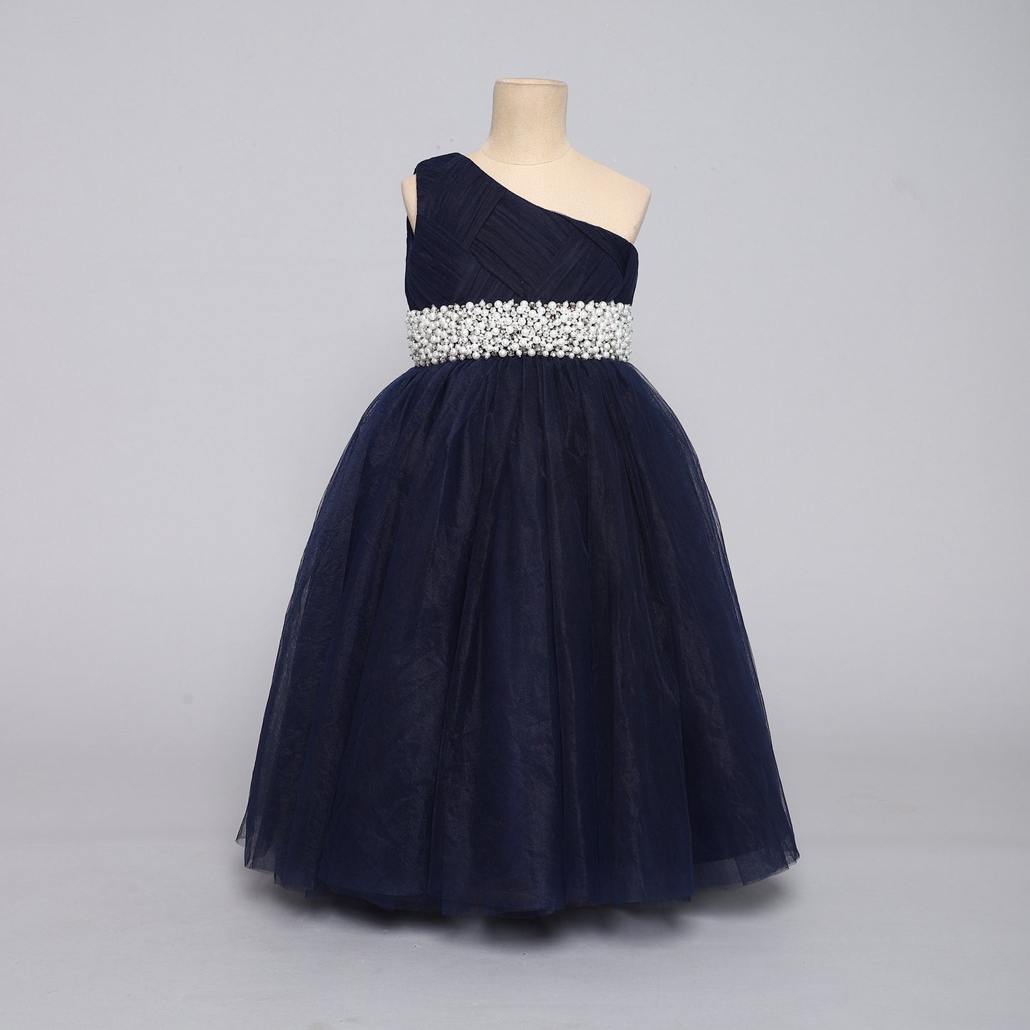 Girls Georgeous Embroiderd Waist Navy Blue Gown