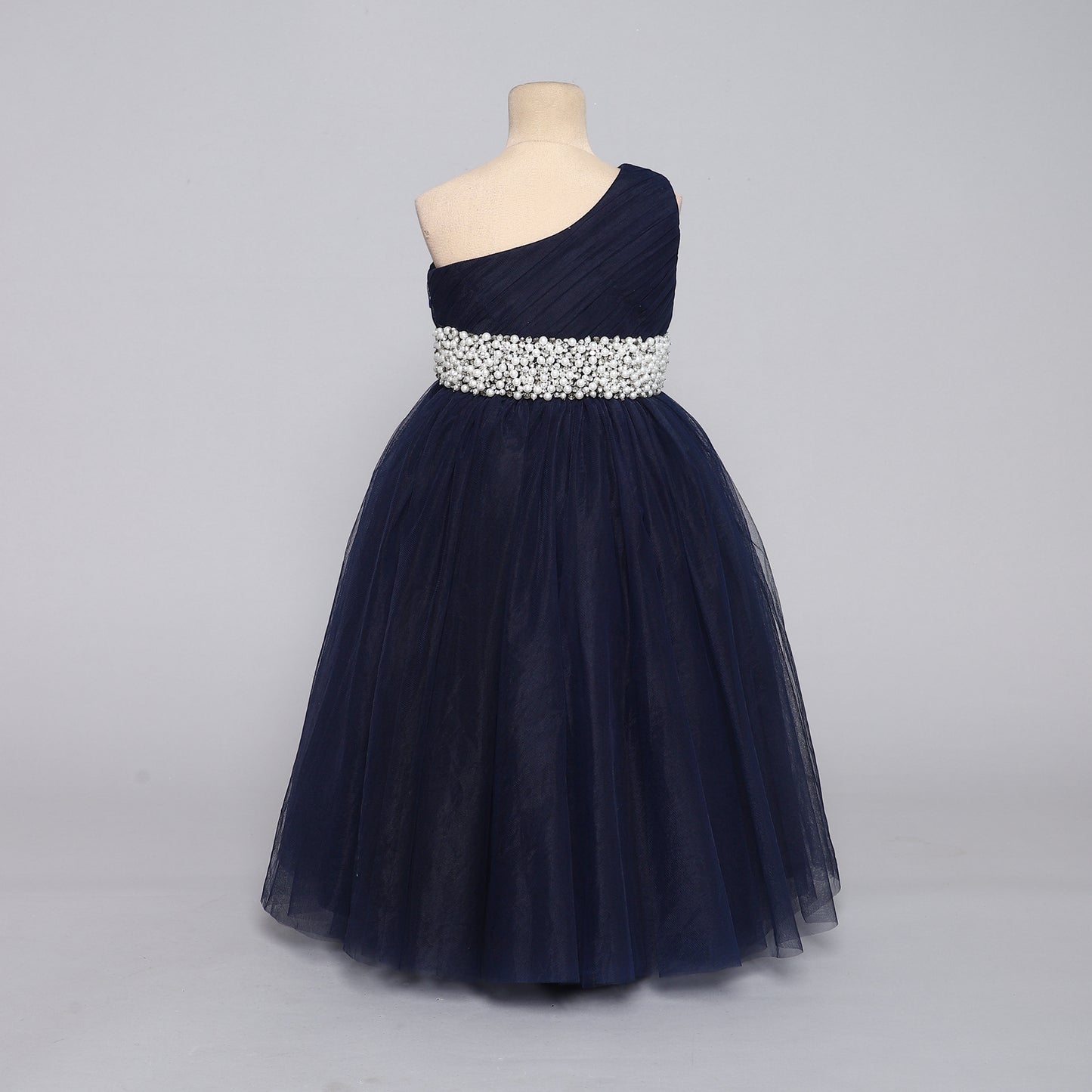 Girls Georgeous Embroiderd Waist Navy Blue Gown