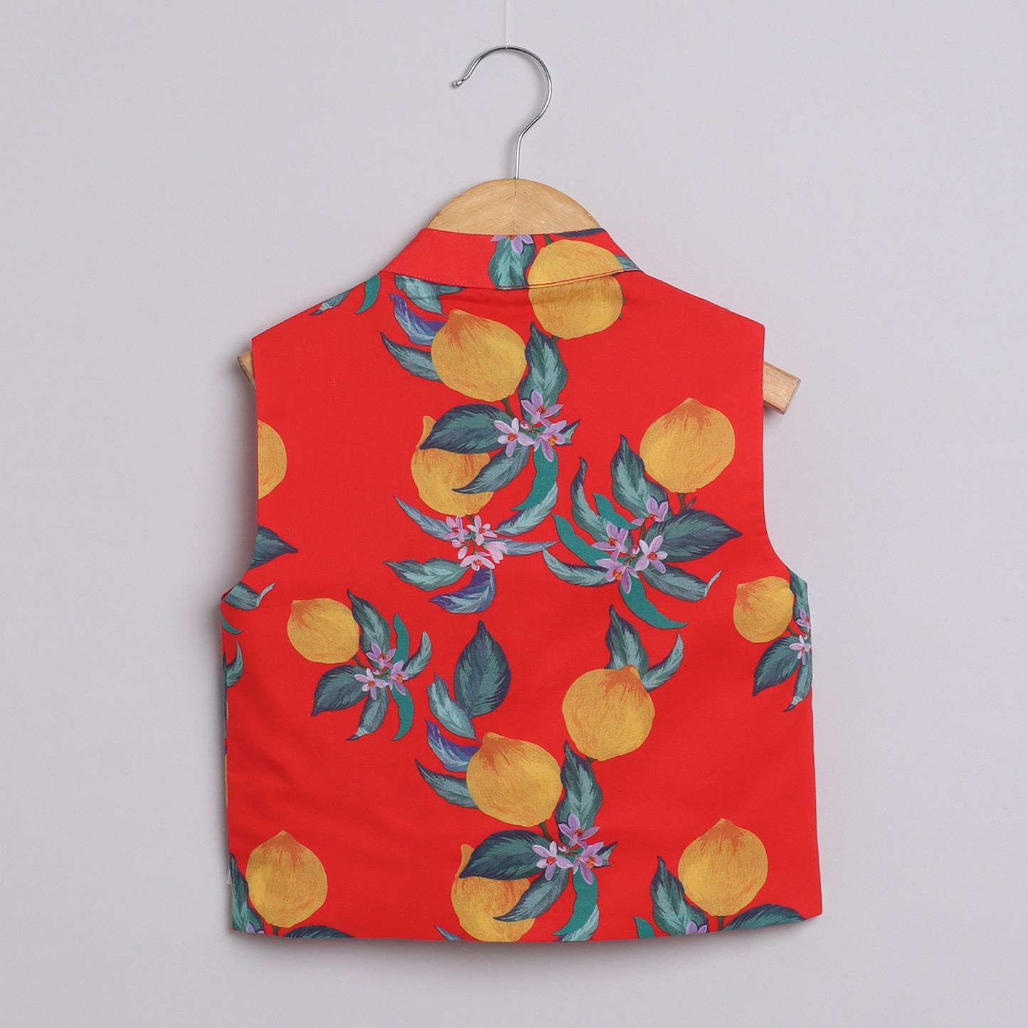 Boys Red Lemon Printed Kurta Jacket and Pyjama