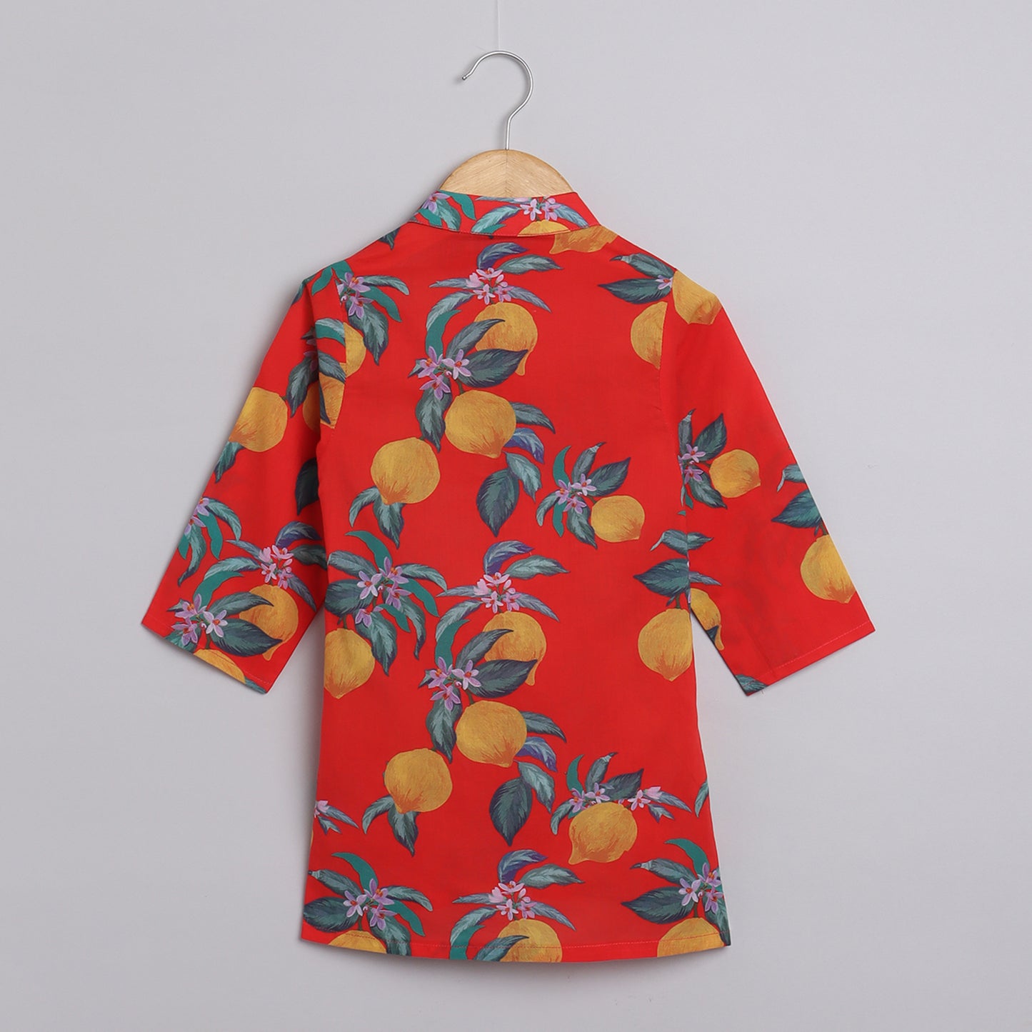 Boys Red Lemon Printed Kurta Jacket and Pyjama