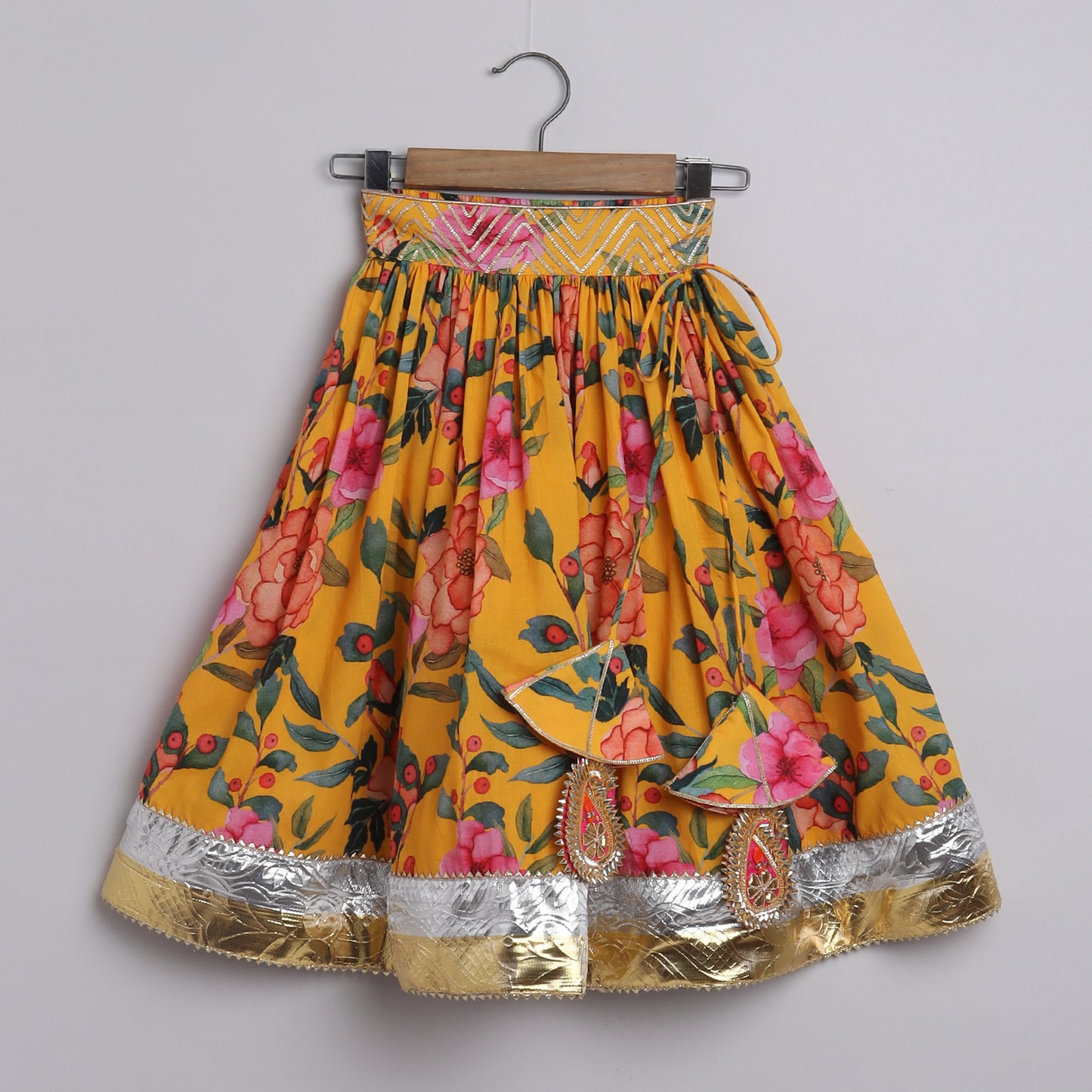 Girls Yellow Ocher Floral Skirt And Top