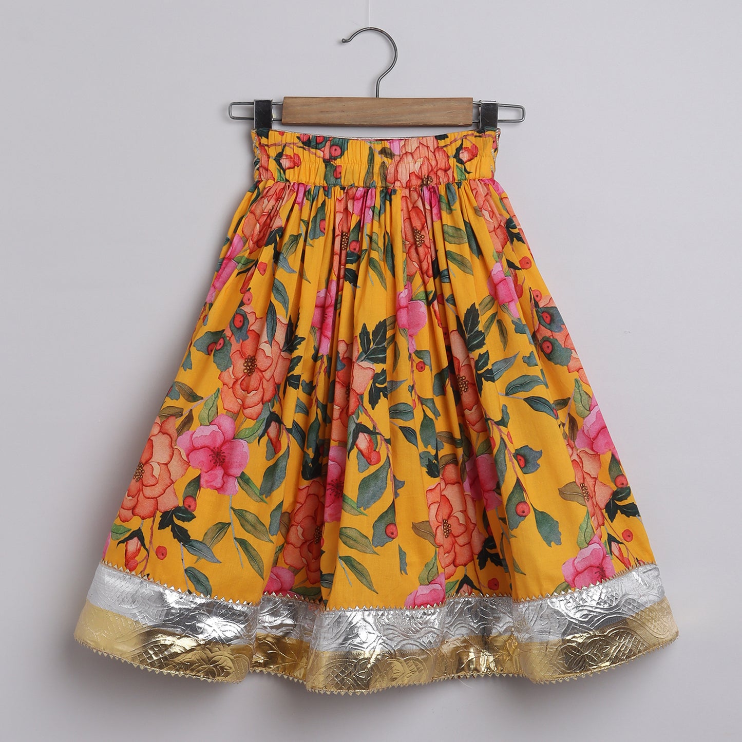 Girls Yellow Ocher Floral Skirt And Top