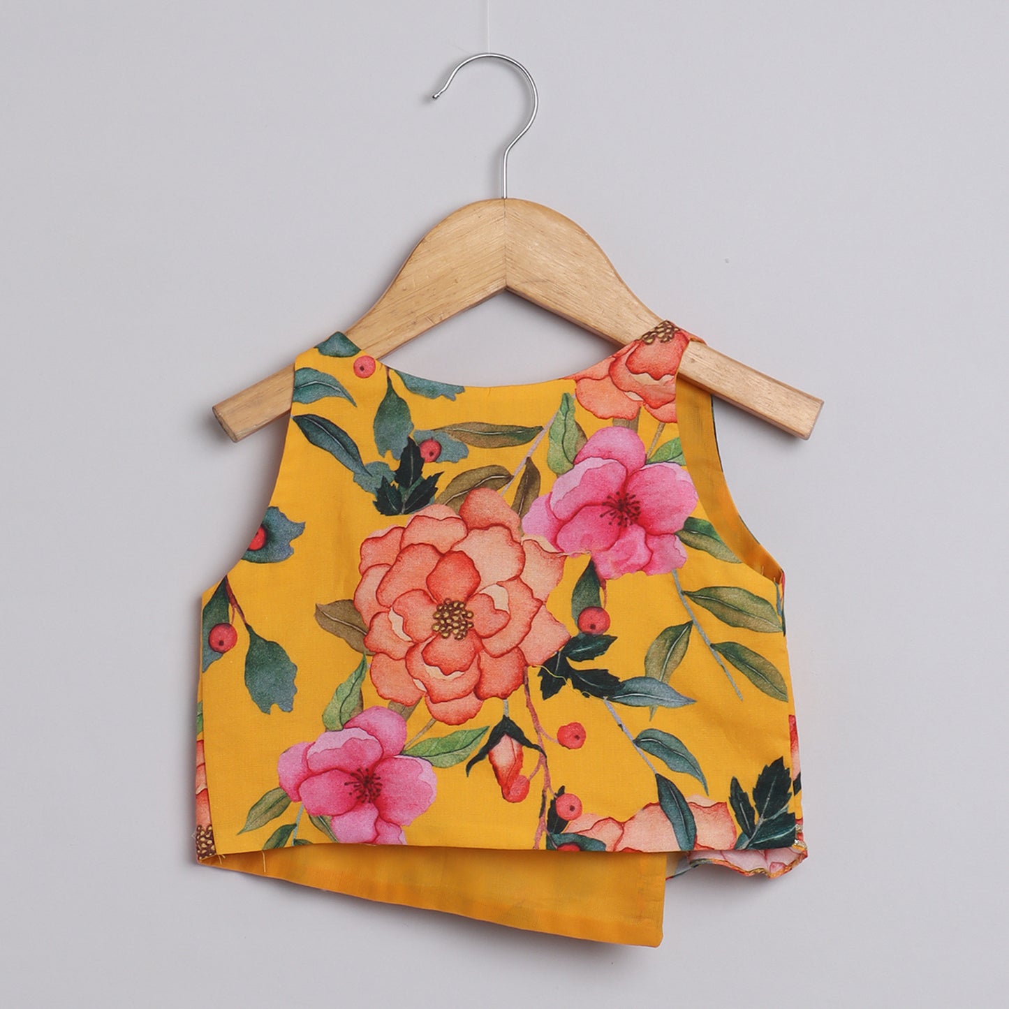 Girls Yellow Ocher Floral Skirt And Top