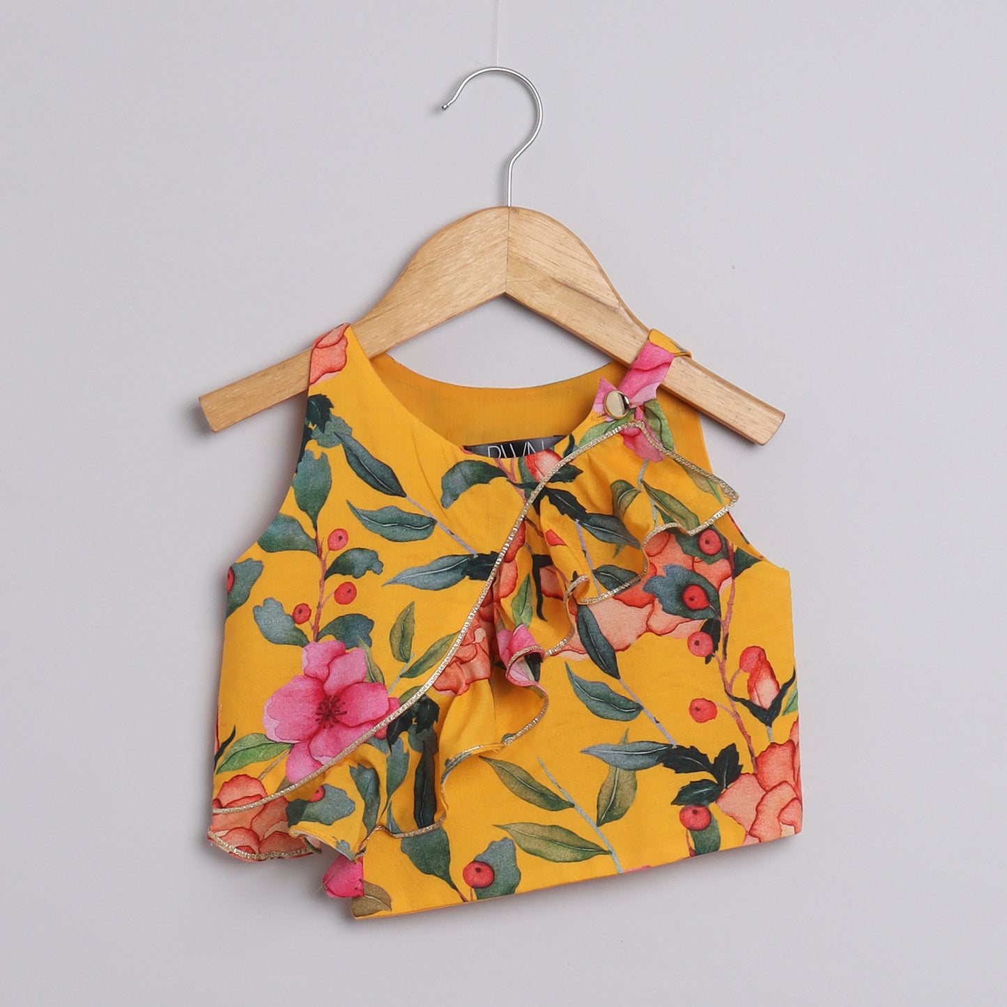 Girls Yellow Ocher Floral Skirt And Top